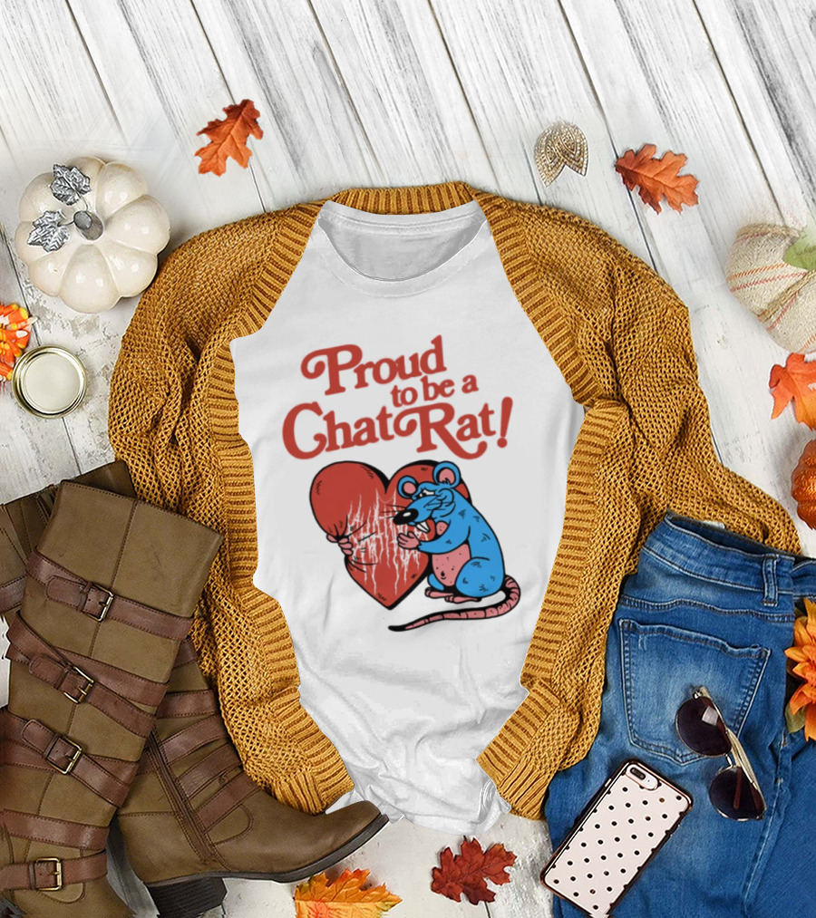 Proud to Be a Chat Rat Heart Hugging Cartoon Blue Rat T-Shirt