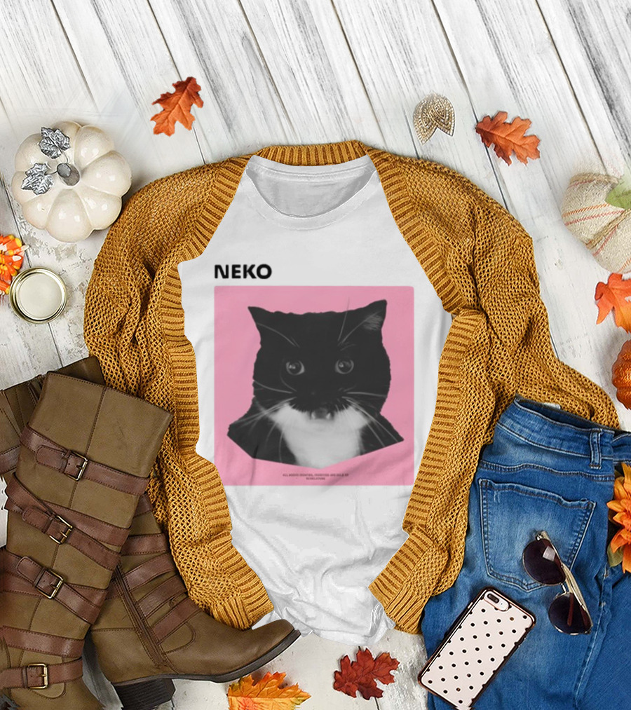 Neko Uni The Strongest Cat Silhouette in Black and Pink T-Shirt