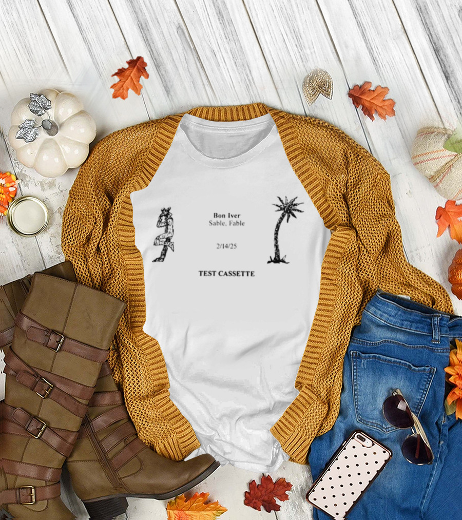 Bon Iver Test Cassette Hippie Palm Tree Peace Signs T-Shirt