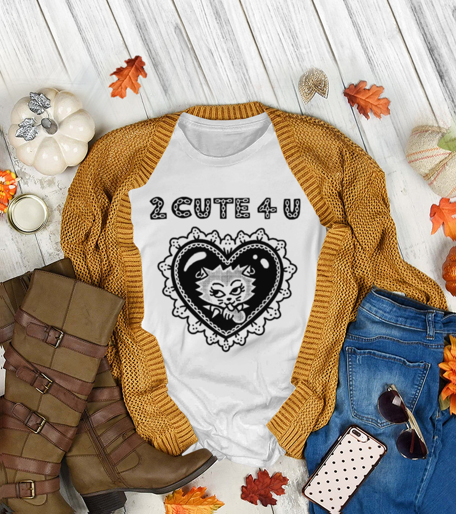 2 Cute 4 U Heart Cat Lovers Aidabloom T-Shirt