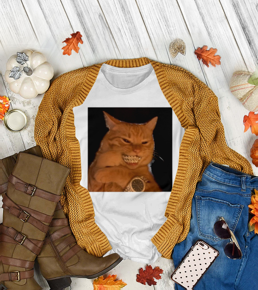 Cat Morgan Freebands Iced Out Gangsta Cat With Diamond Grill And Bling T-Shirt