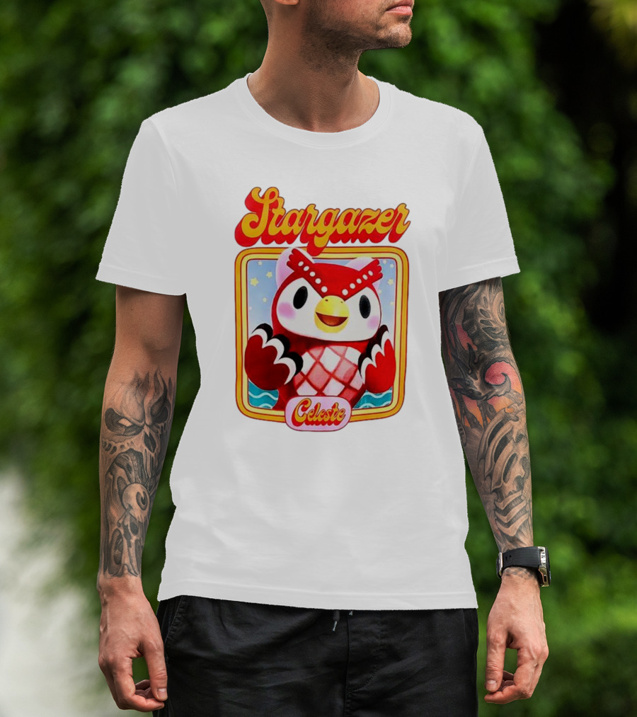 Stargazer Celeste Owl Character With Stars And Ocean Scene T-Shirt