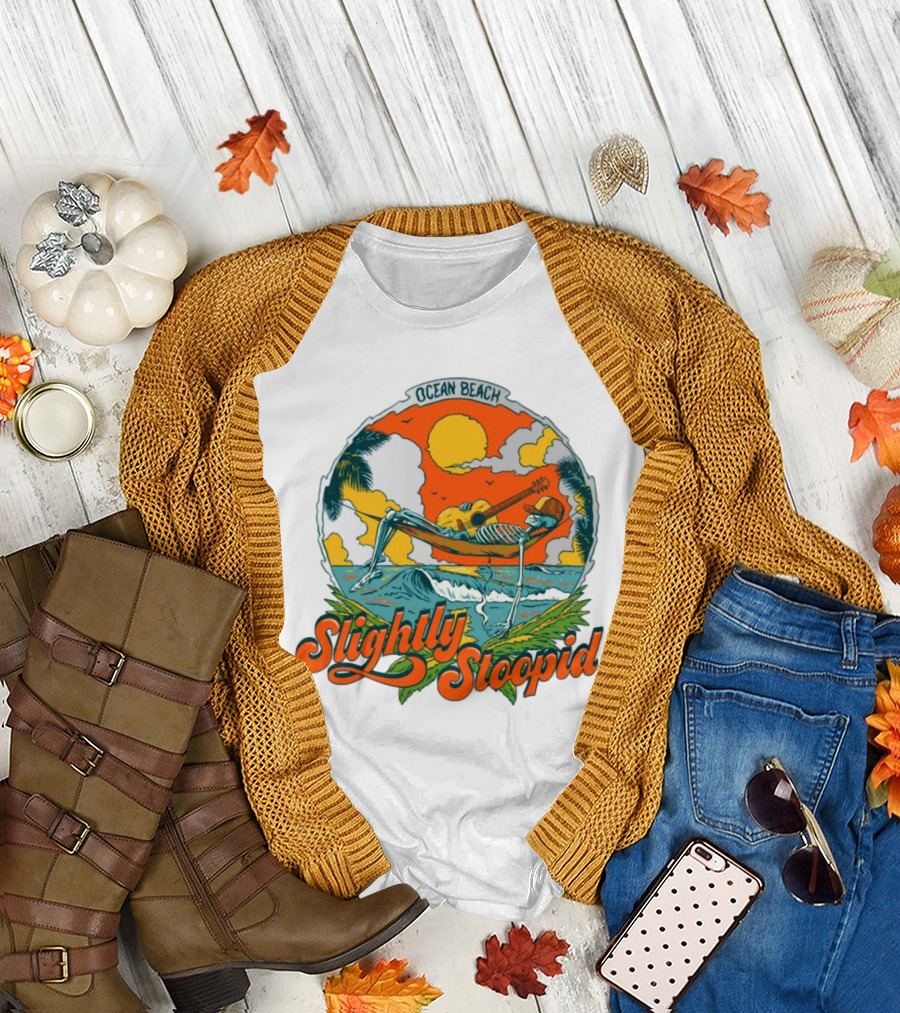Slightly Stoopid Ocean Beach Skeleton Hammock Sun Guitar T-Shirt