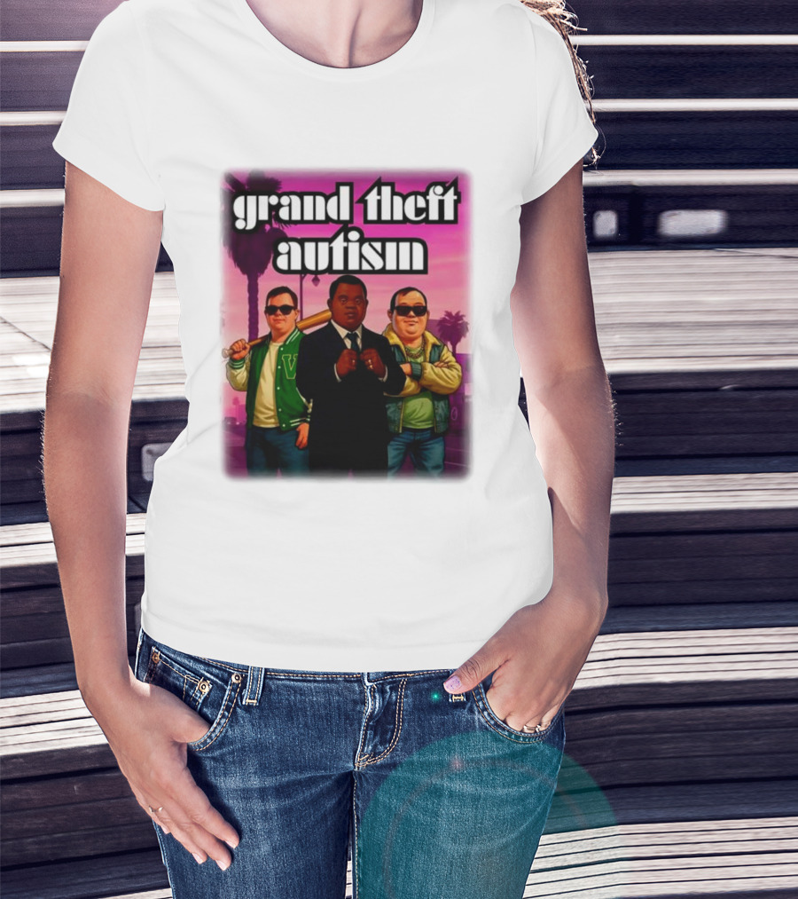 Grand Theft Autism Characters In Iconic Urban Setting T-Shirt