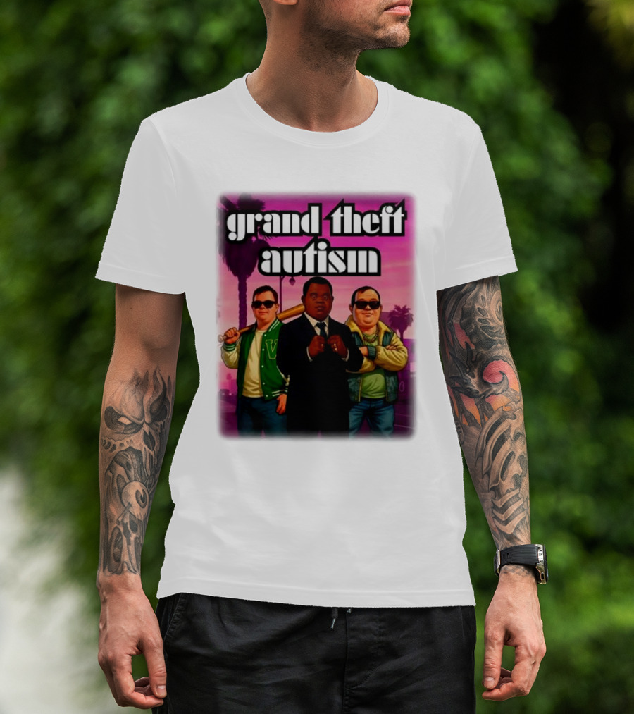 Grand Theft Autism Characters In Iconic Urban Setting T-Shirt