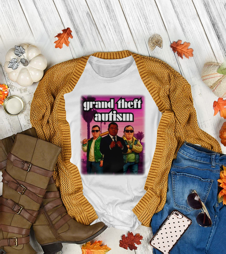 Grand Theft Autism Characters In Iconic Urban Setting T-Shirt