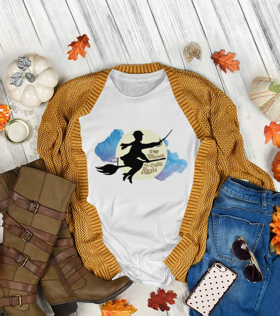 I Heart Witches Who Fight Nazis Riding Broomstick LGBTQ Support T-Shirt