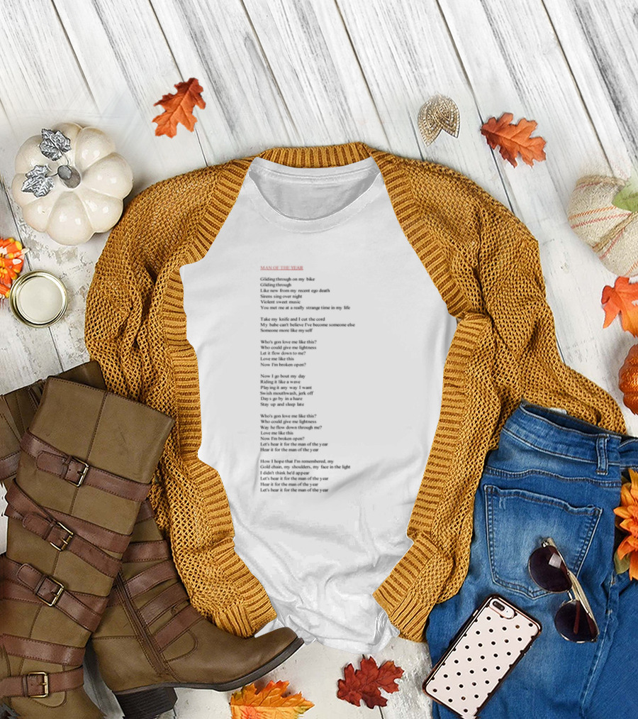 Man of the Year Lyric Text from Sleep-In Room Style King Lines T-Shirt