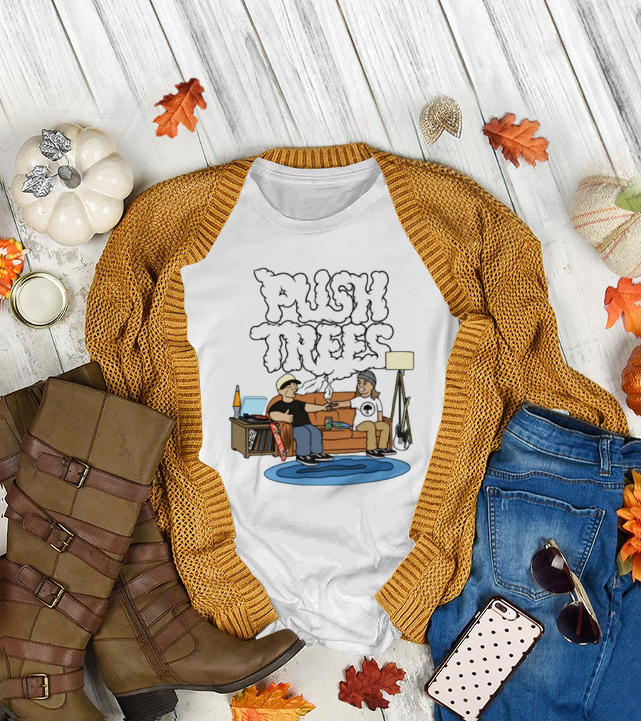 Push Trees Smoking Vibes Puff Puff Pass Couch Session Retro Lamp Lava Skate Record Guitar T-Shirt