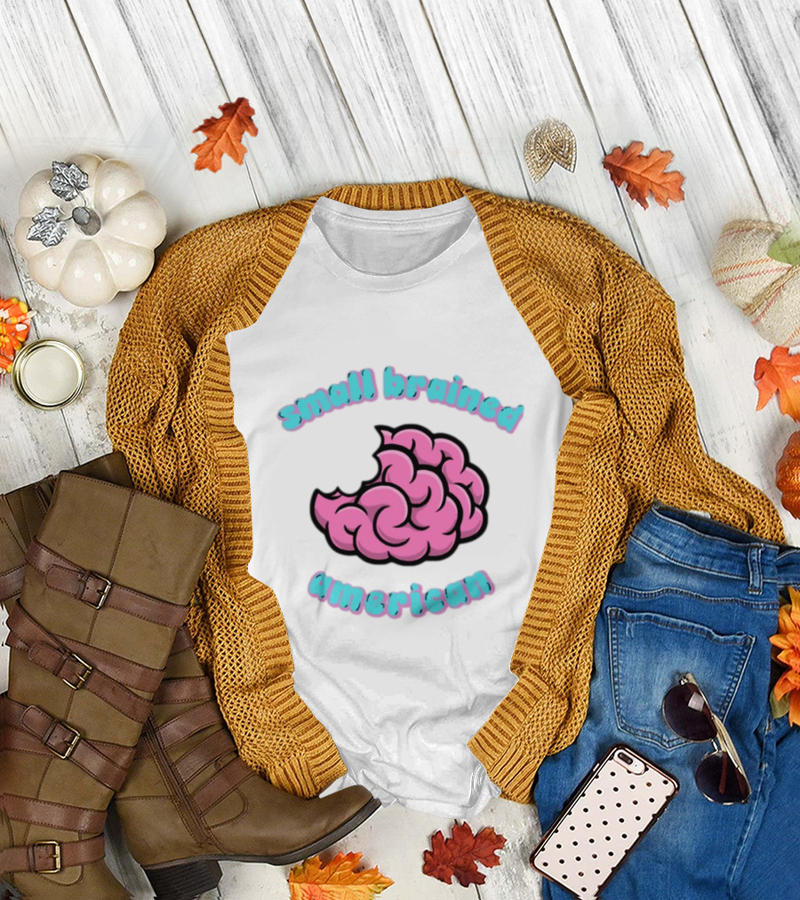 Small Brained American Pink Brain Illustration T-Shirt