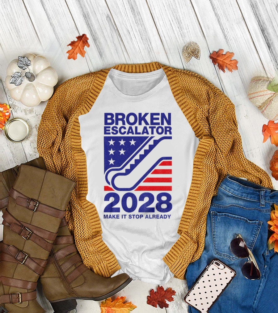 Broken Escalator 2028 Make It Stop Already American Flag Stars Stripes T-Shirt
