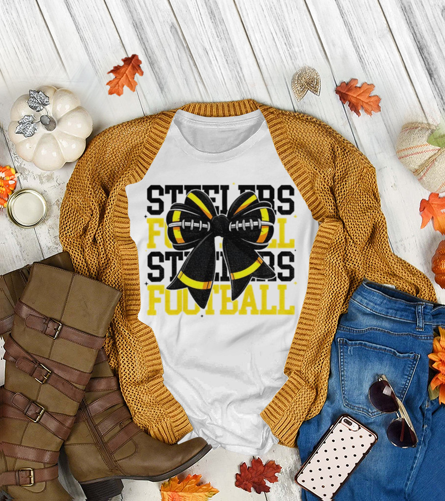 Pittsburgh Steelers Football Coquette Mom Bow Game Day T-Shirt