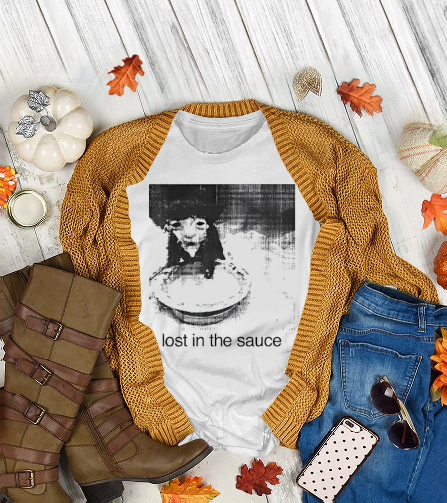 Lost in the Sauce Cat Image with Text T-Shirt