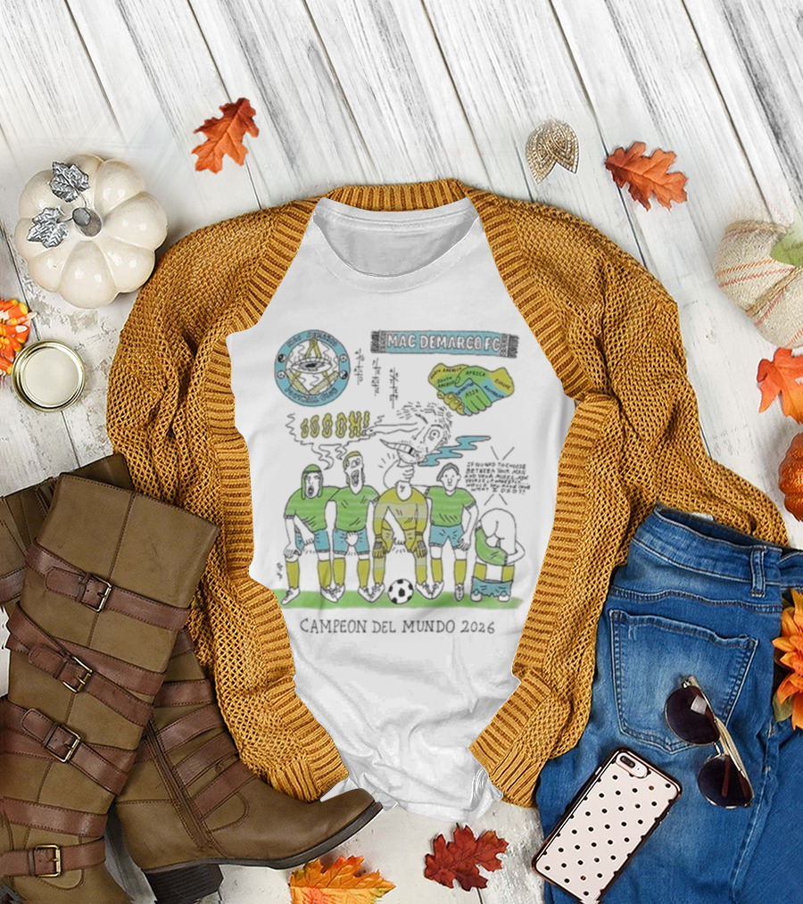 Campeon Del Mundo 2026 Mac Demarco Football Club Soccer Team Art Latin America Africa Map T-Shirt