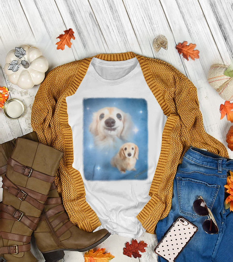 Olan Meows Bella Dog Portrait Classic Blue Stars T-Shirt