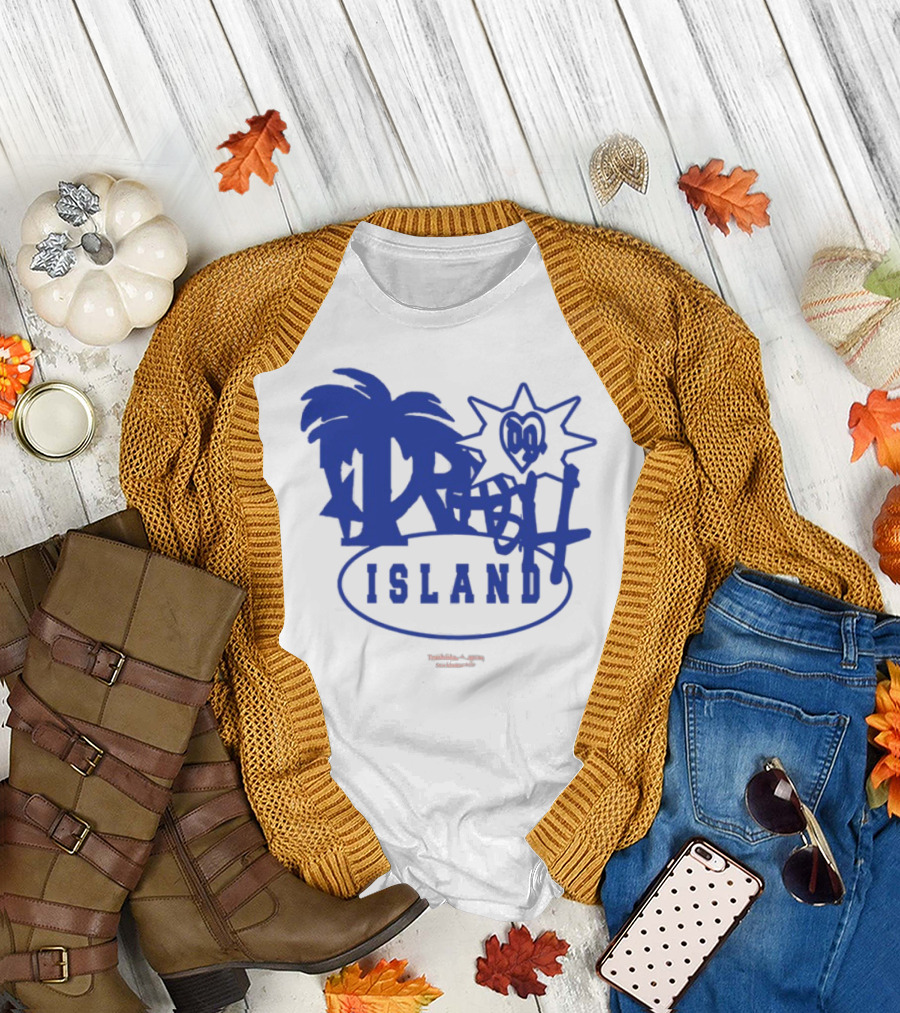 Trash Island Blue and White Palm Star Grafik T-Shirt