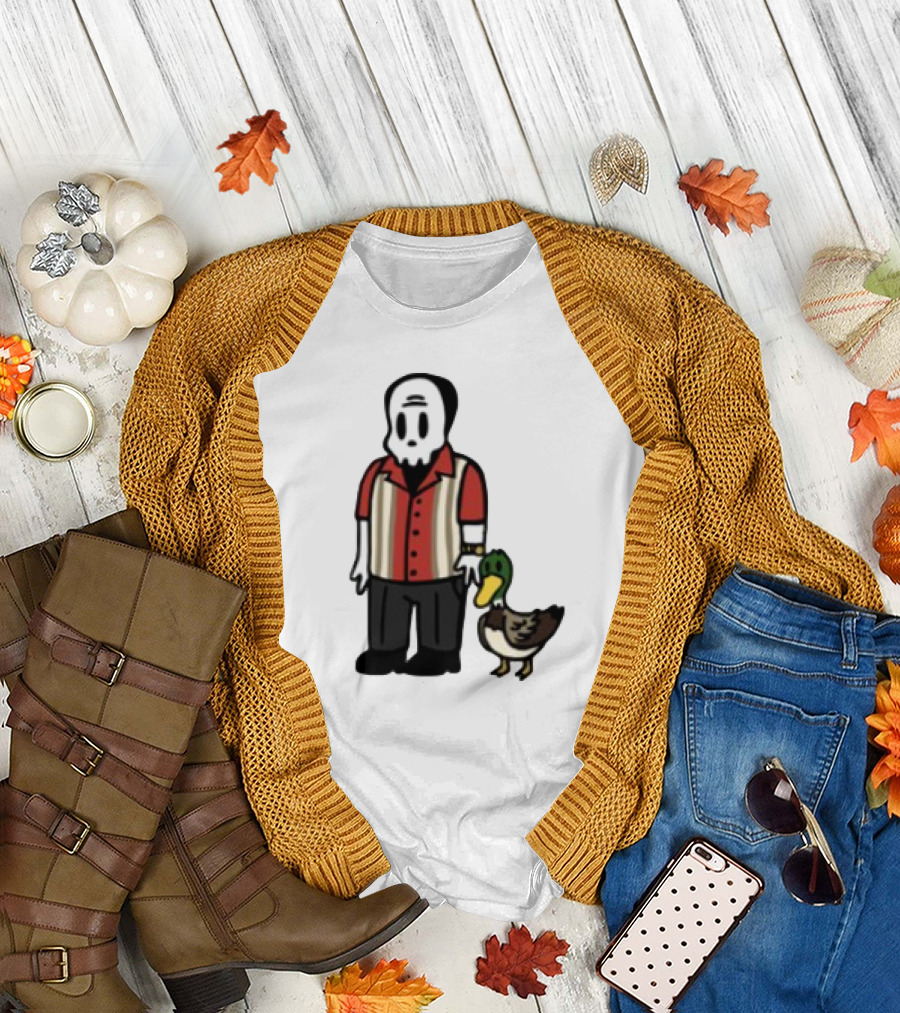 Warren Lotas Skull Character with Duck Companion Bowling Style Outfit T-Shirt
