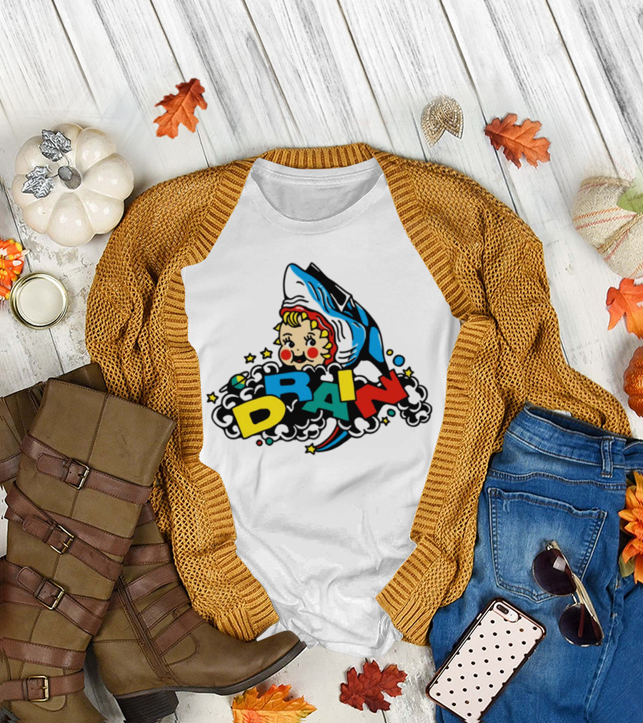 DRAIN831 Rainbow Retro Kid Block Letters Whale T-Shirt