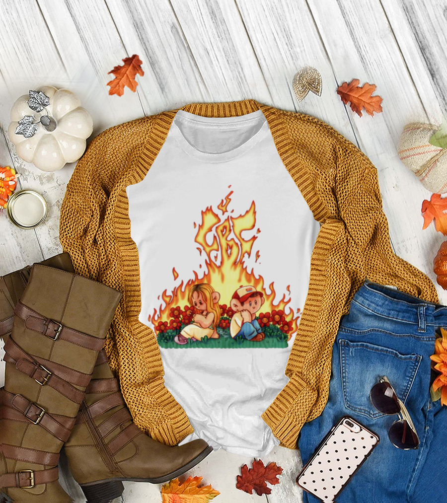 Fireball Friday Love Is Comic Characters with Fiery Background T-Shirt