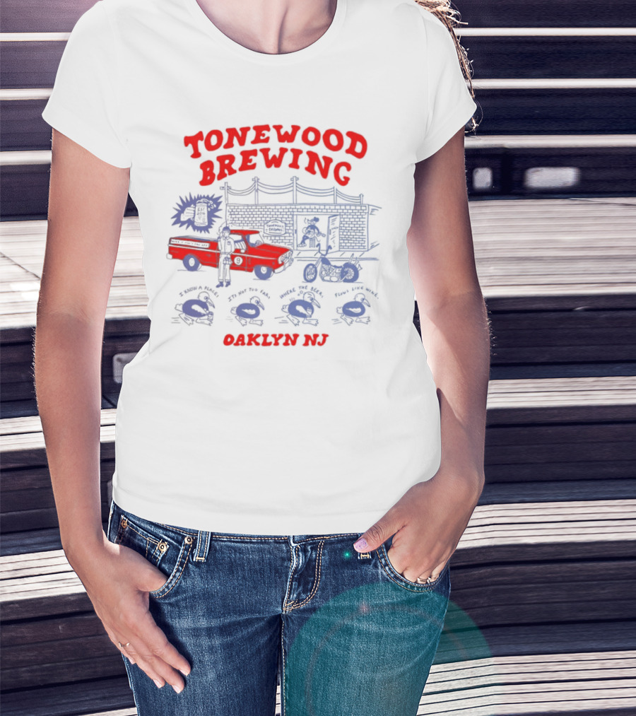 Tonewood Brewing Oaklyn NJ Vintage Car Scene T-Shirt
