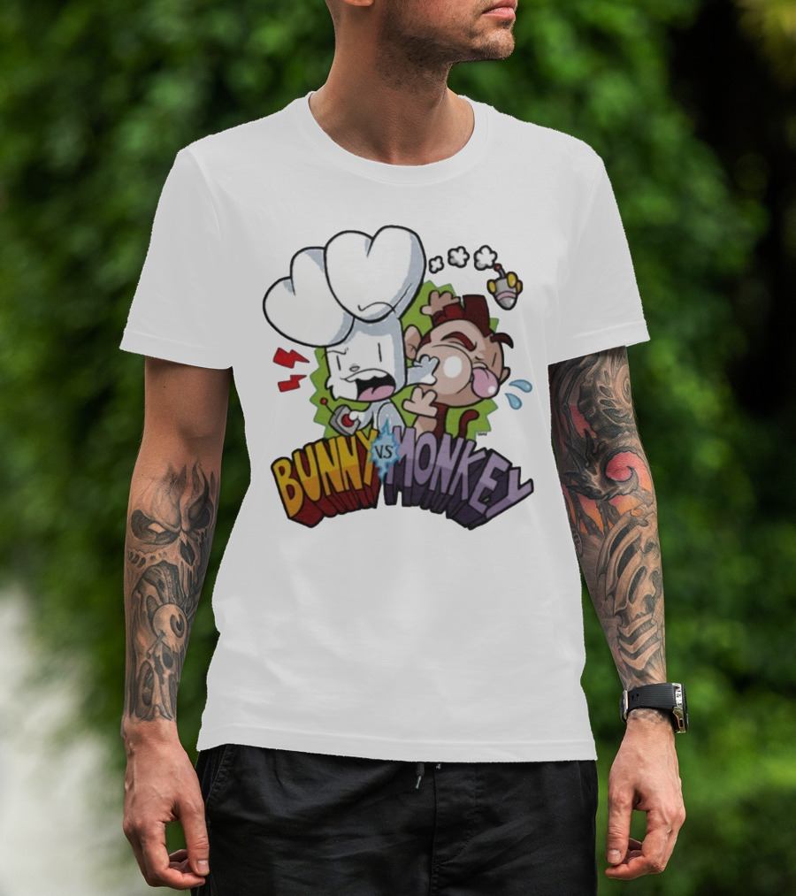Bunny Vs Monkey Cartoon Rivalry Comic Style T-Shirt