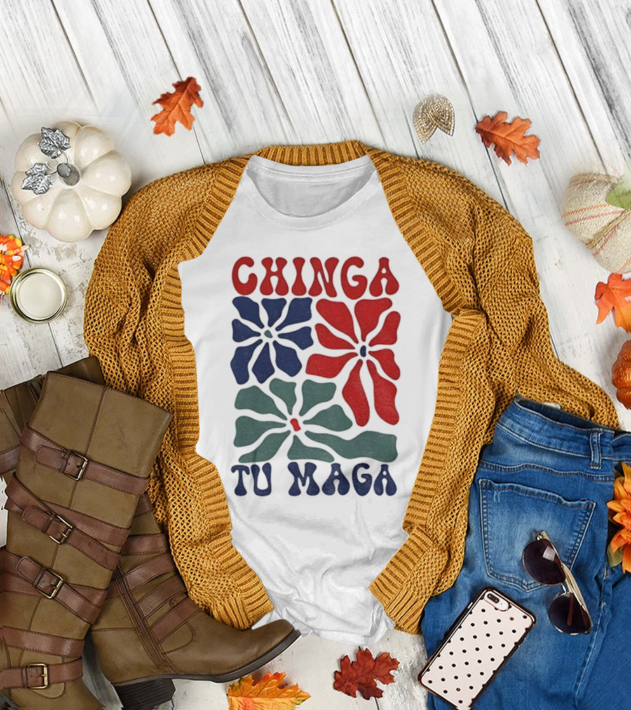 Chinga Tu Maga Colorful Floral Design T-Shirt