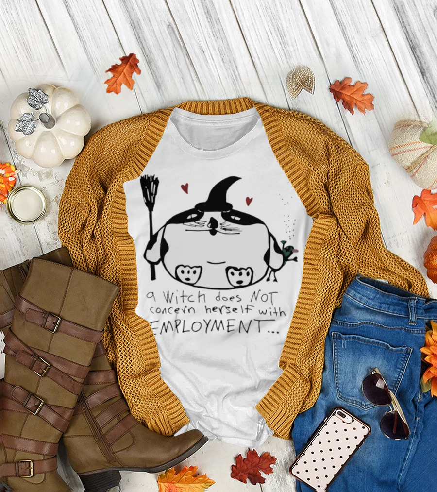 Cat A Witch Does Not Concern Herself With Employment Whimsical Kitty Art Hearts T-Shirt