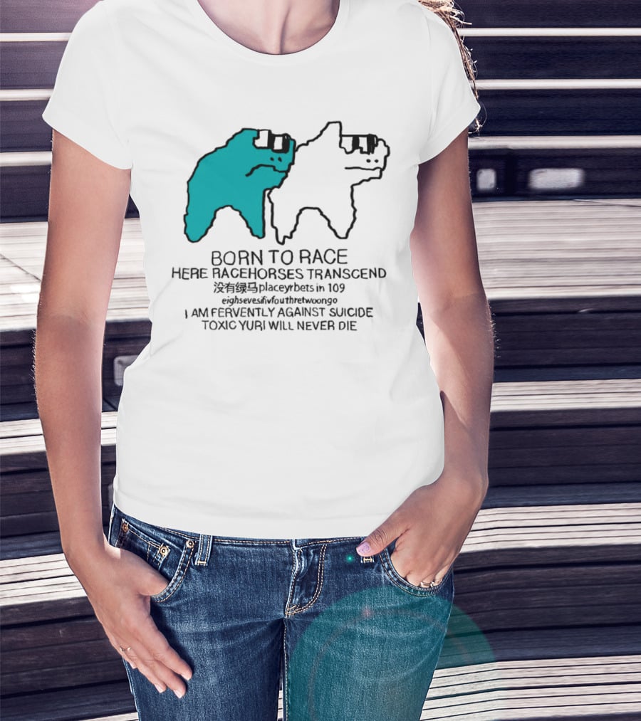 Born To Race Here Racehorses Transcend Dinosaur Sketch Duo T-Shirt