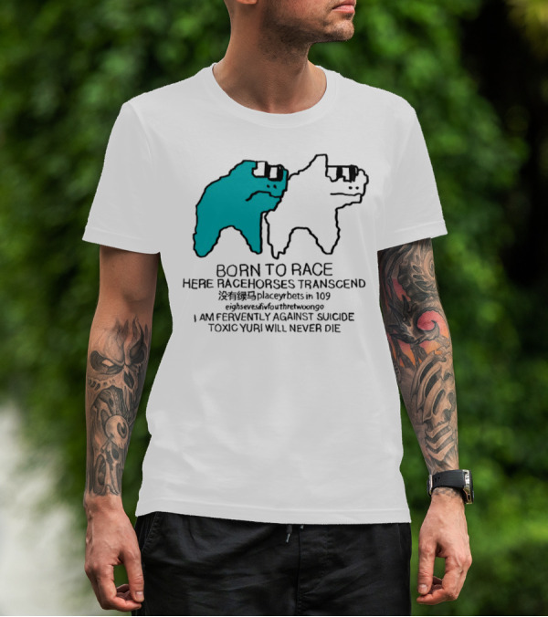 Born To Race Here Racehorses Transcend Dinosaur Sketch Duo T-Shirt