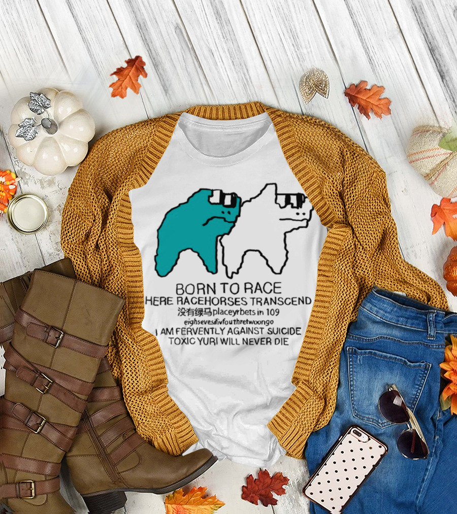 Born to Race Here Racehorses Transcend Dinosaur Sketch Duo T-Shirt