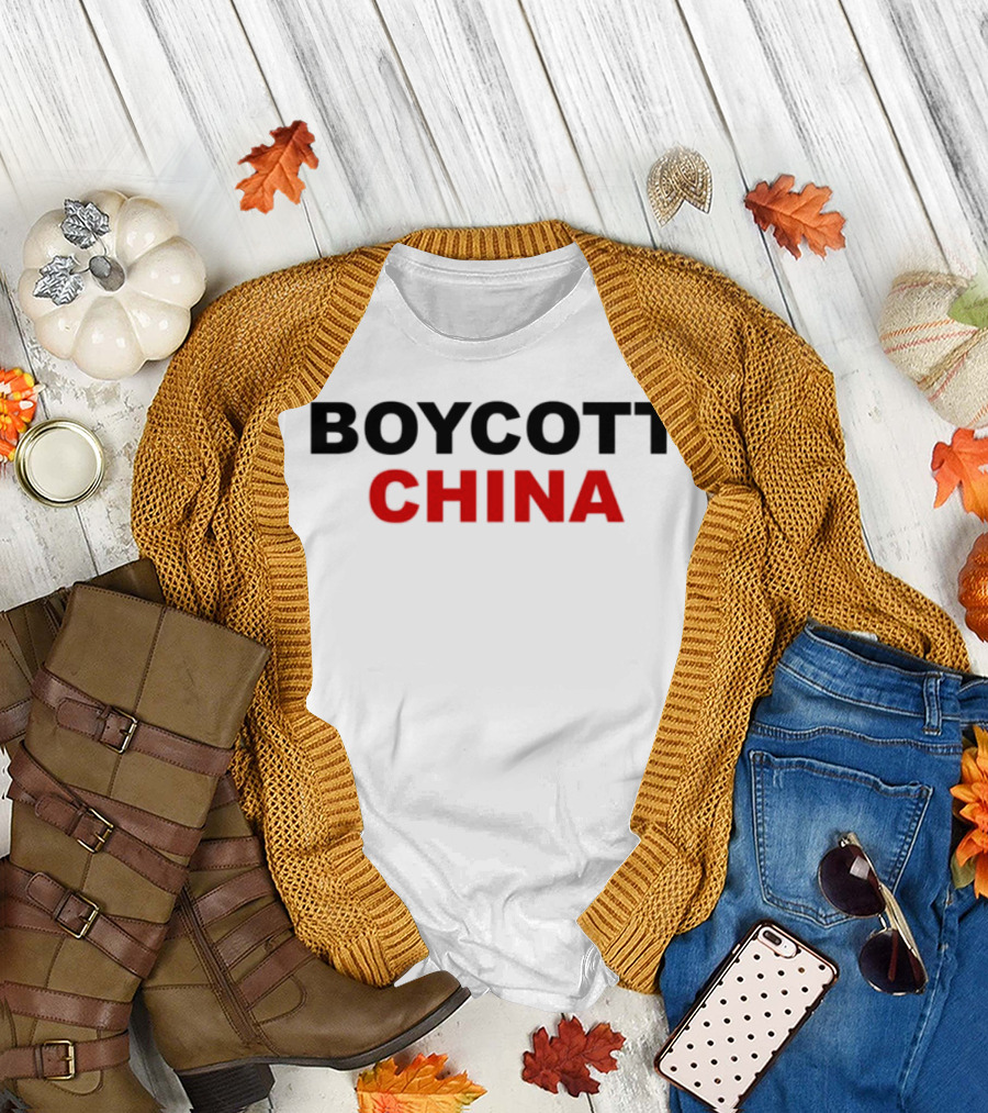 Boycott China Clear Statement Bold Black Red Text T-Shirt