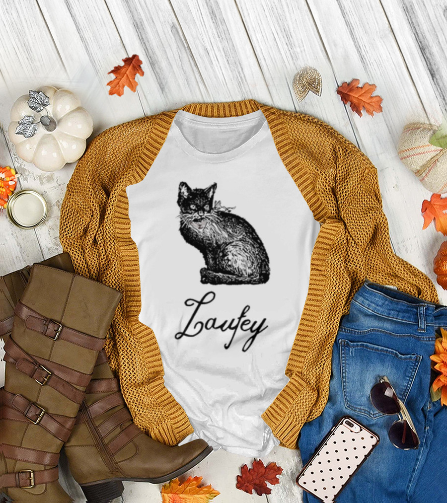 Laufey Black Cat Red Bow Silhouette T-Shirt