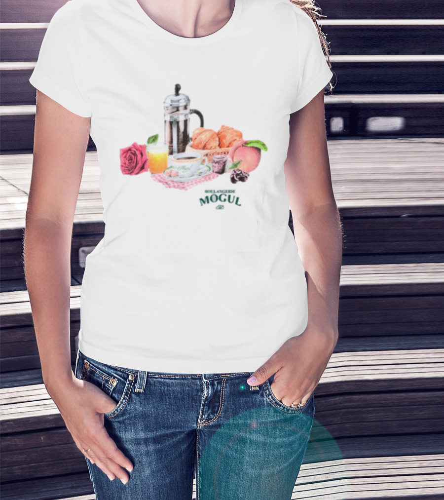 Vintage Breakfast Spread With French Press Coffee And Croissants T-Shirt