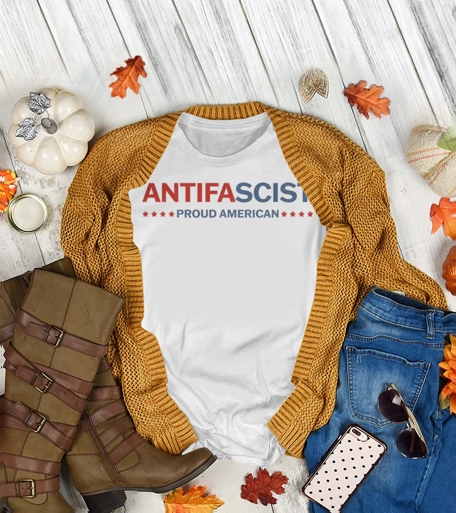 Antifascist Proud American Antifa Red Blue Stars T-Shirt
