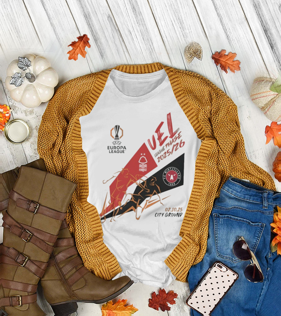 Nottingham Forest vs FC Midtjylland Europa League 2025/26 League Phase City Ground 02.10.25 T-Shirt