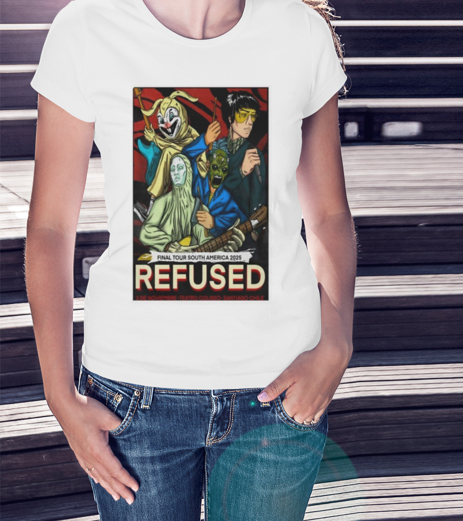 Refused Final Tour South America 2025 Teatro Coliseo Santiago Chile 3 De Noviembre Masked Band Illustration T-Shirt