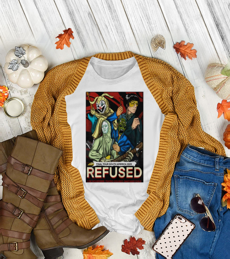 Refused Final Tour South America 2025 Teatro Coliseo Santiago Chile 3 de Noviembre Masked Band Illustration T-Shirt
