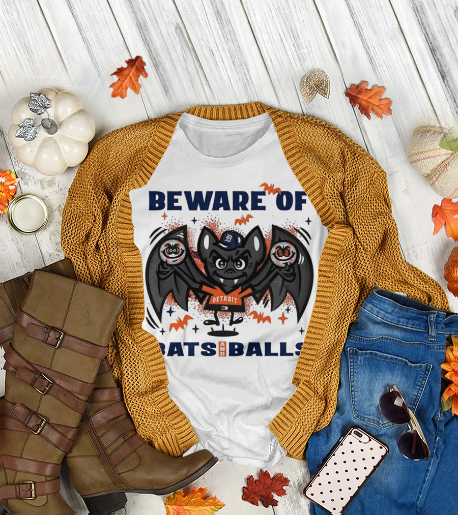 Beware of Bats and Balls Detroit Halloween Baseball Theme T-Shirt
