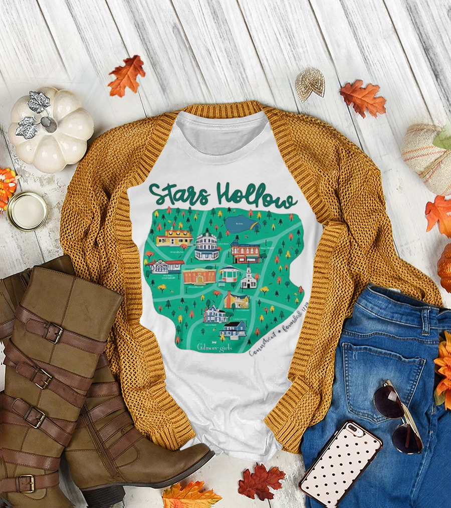 Stars Hollow Map Gilmore Girls Town Landmarks T-Shirt