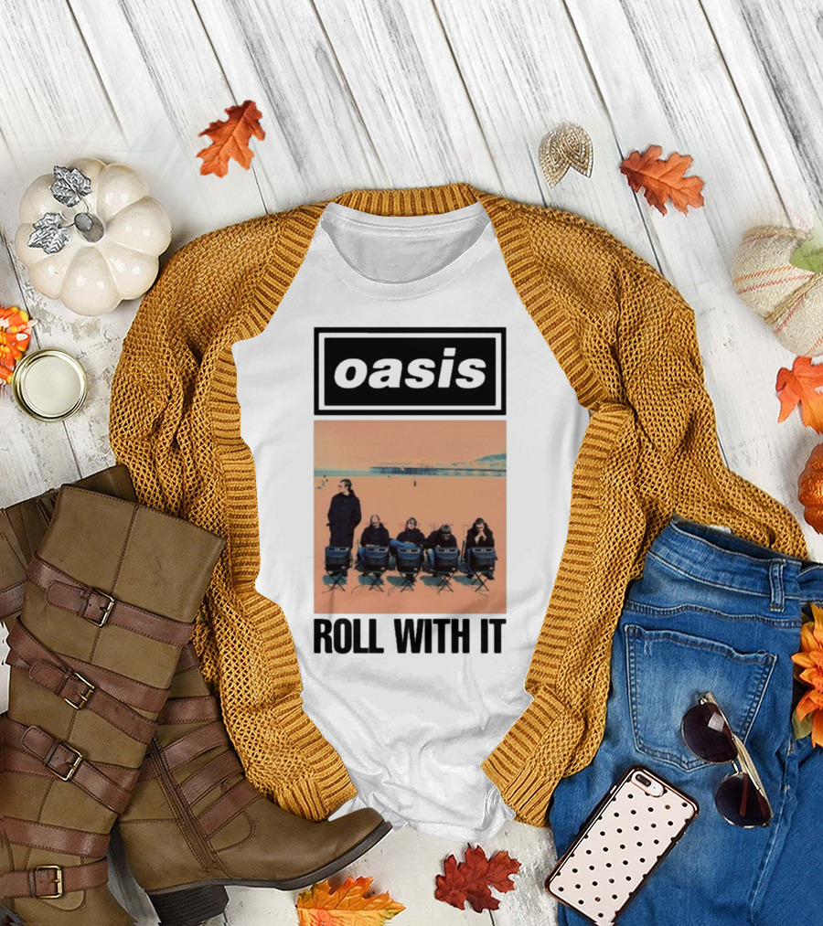 Oasis Roll With It Single Beach Scene Retro Style T-Shirt
