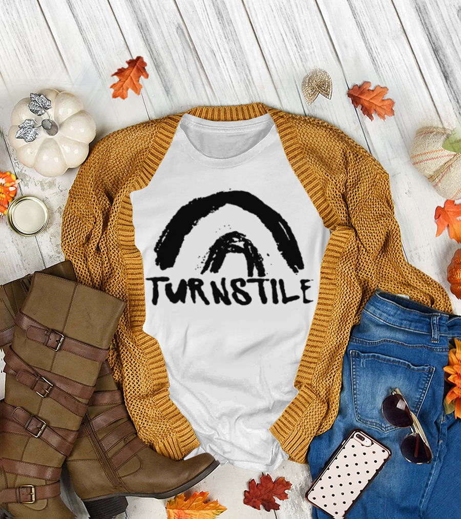 Turnstile Large Arial Double Rainbow Colorful Typography T-Shirt