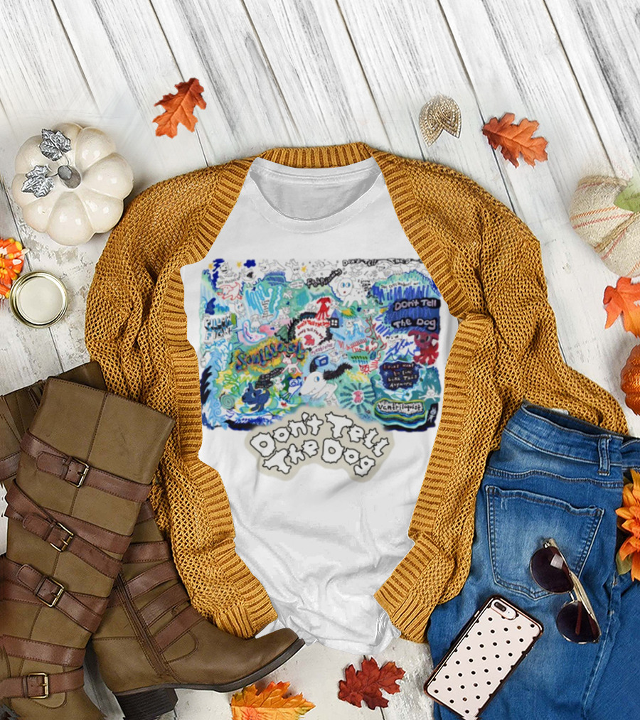 James Marriott Don't Tell The Dog Colorful Scrap Book Collage Vibrant Doodles T-Shirt