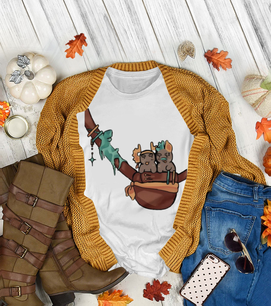 Coilpunk Steamcoil Phighting Cute Duo in Bag with Antlers and Spear T-Shirt