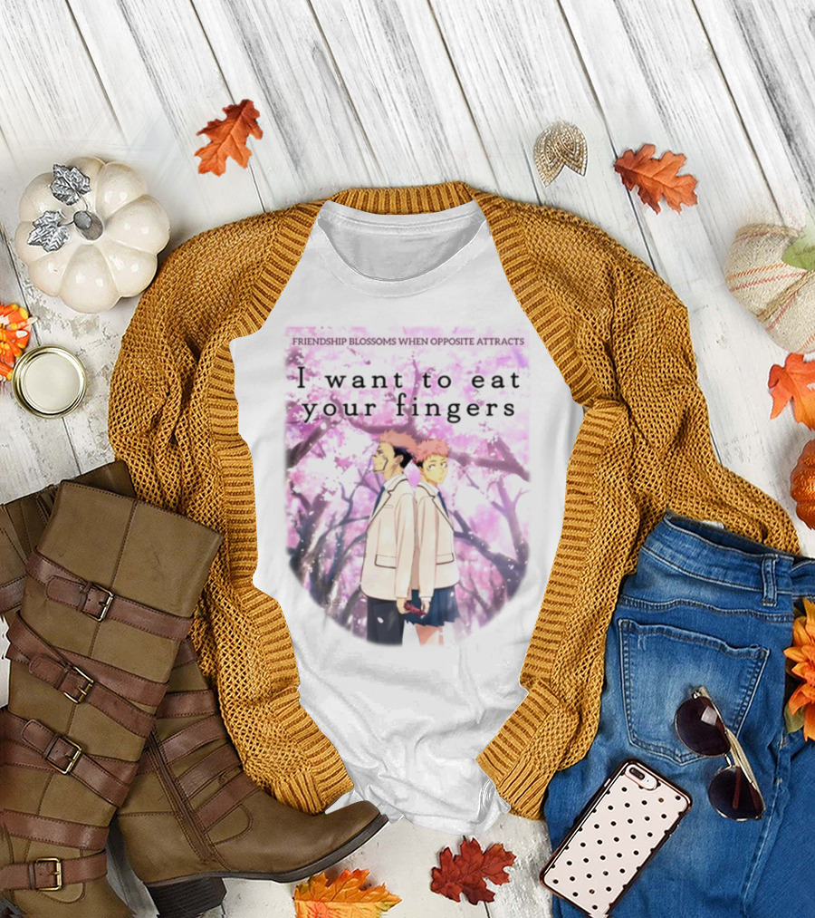 Friendship Blossoms When Opposites Attract I Want to Eat Your Fingers Anime Scene T-Shirt