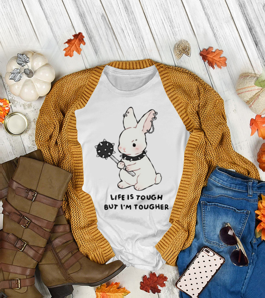 Life Is Tough But I'm Tougher Bunny with Spiked Collar and Mace T-Shirt