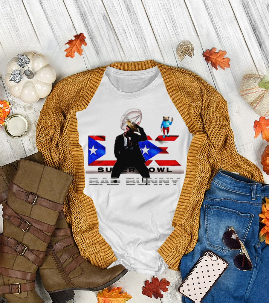Bad Bunny Super Bowl Halftime 2026 Puerto Rico Flag Iconic Performance T-Shirt