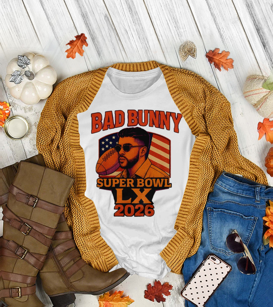 Bad Bunny Super Bowl LX 2026 American Flag Football Graphic T-Shirt