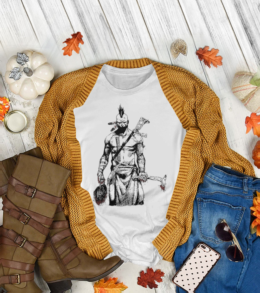 Half Face Blades Scalper Axe Warrior Style T-Shirt