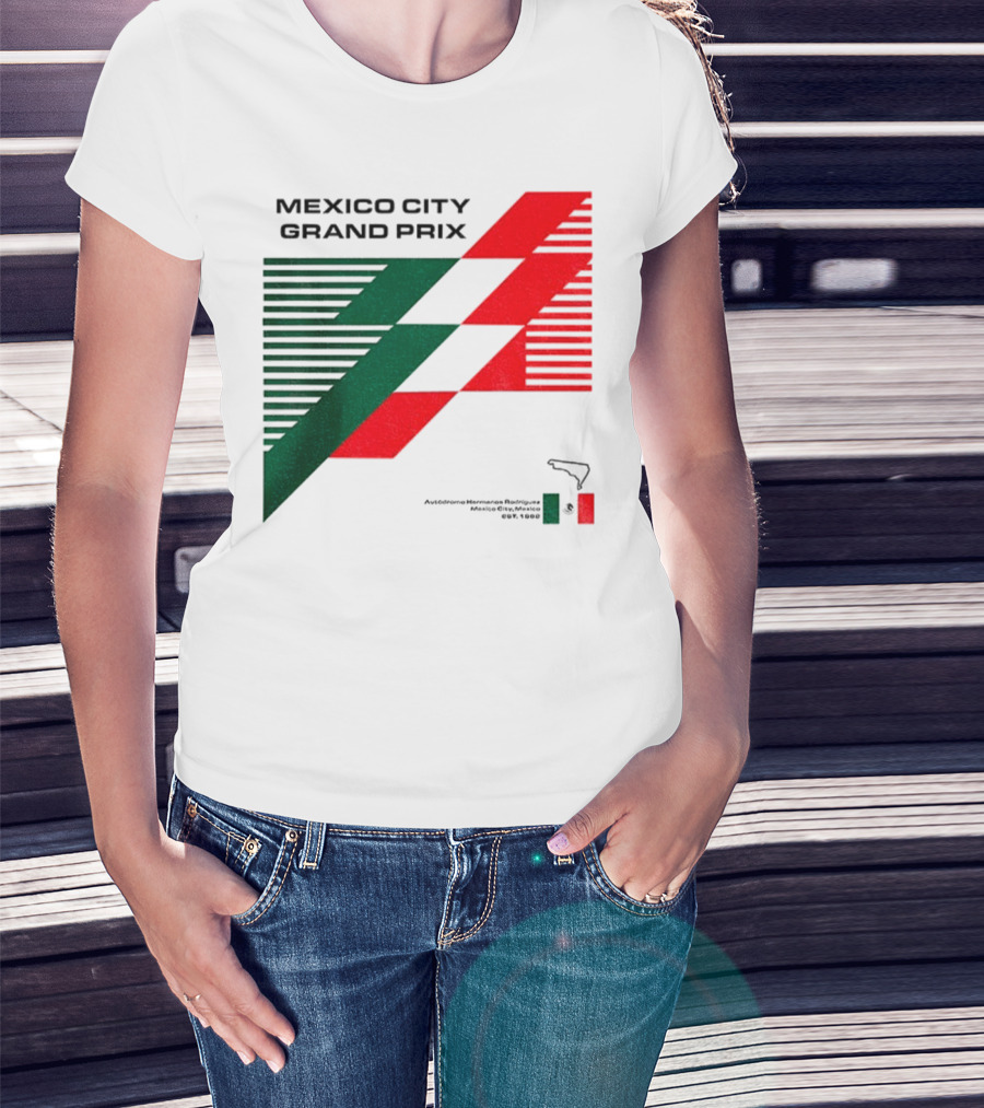 Mexico City Grand Prix Racing Stripes Emblem Green Red Flag T-Shirt