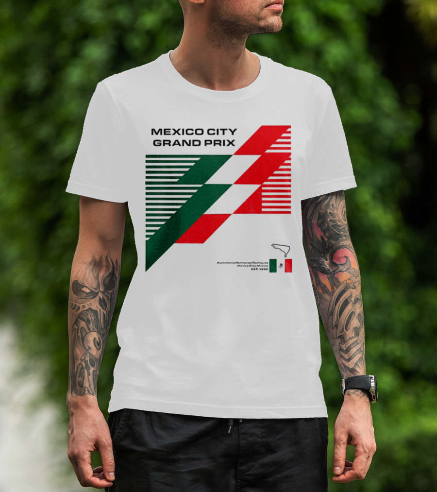 Mexico City Grand Prix Racing Stripes Emblem Green Red Flag T-Shirt